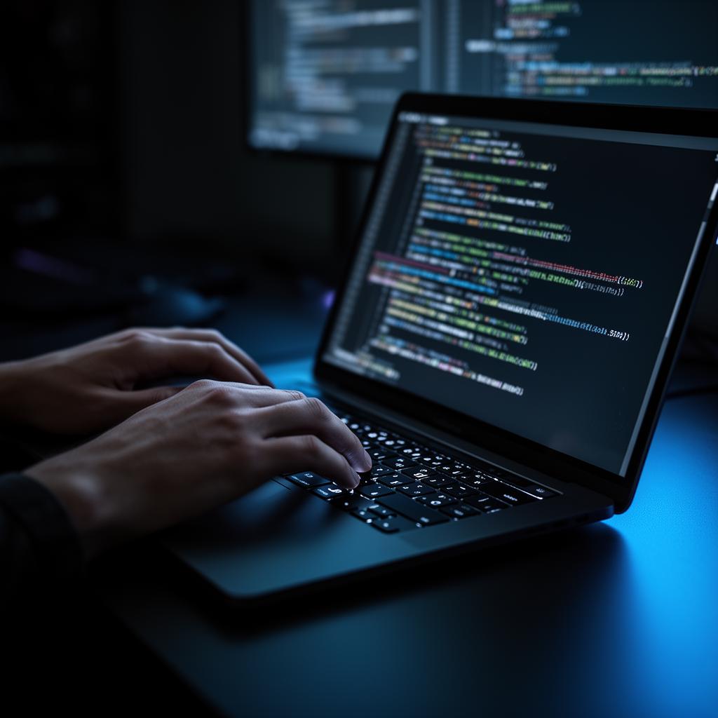 Engineer writing production code on a laptop